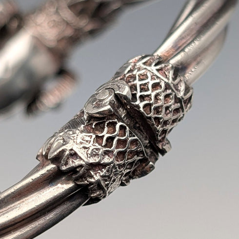 Vintage Sterling Silver Ram's Head Hinged Bangle Bracelet 42g